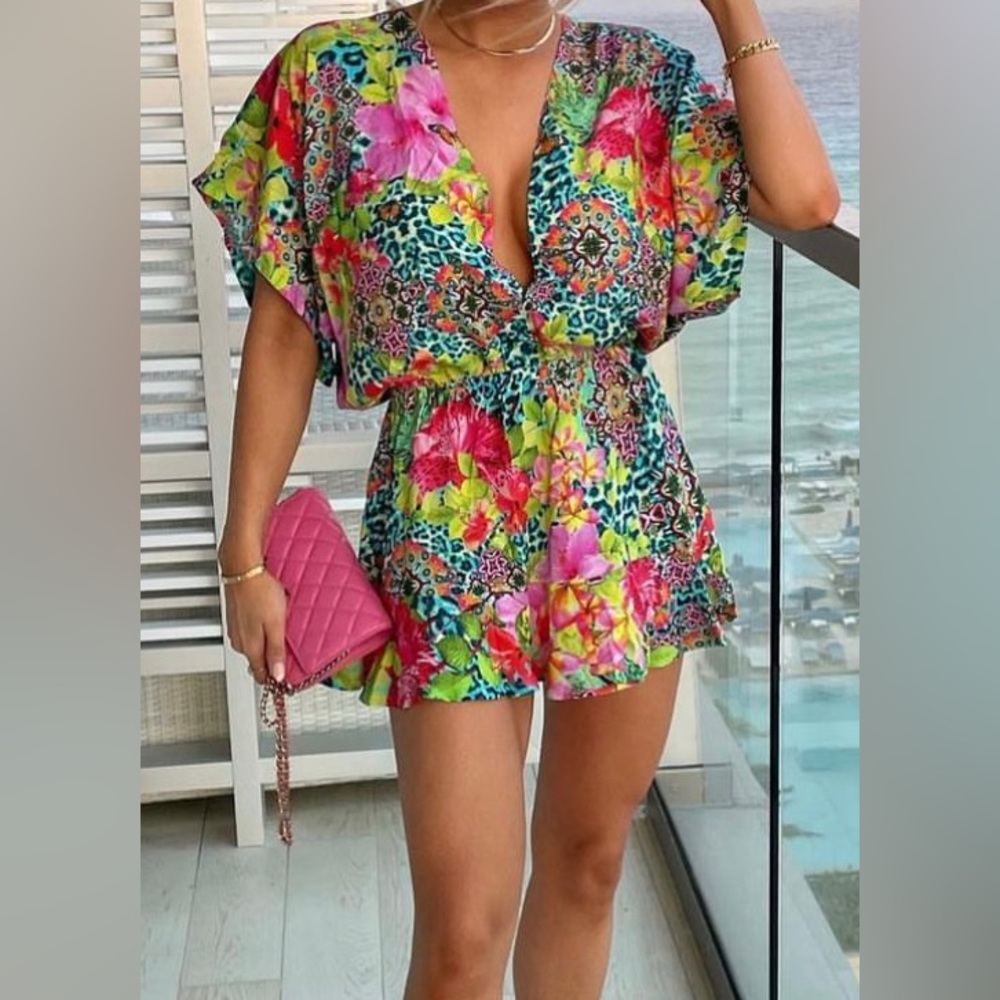 Luli Fama Playera V Neck Ruffle Dress in Luli Island.